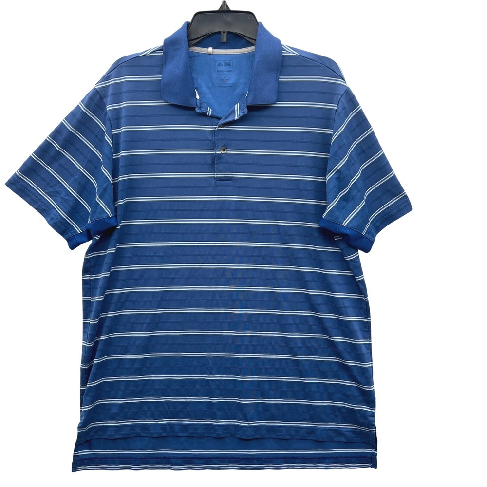 Adidas Bear Lakes Golf Mens Polo Shirt Blue Stripe ClimaCool Performance Sz L